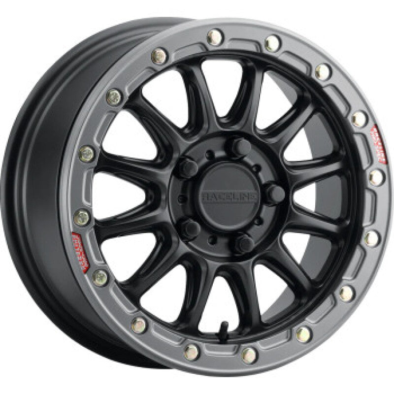 Raceline A14BG Alpha 17x7in/4x156 BP/40mm Offset/110.18mm Bore- Blk & Gunmetal Ring Beadlock Wheel
