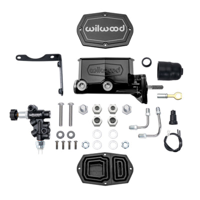 Wilwood Compact Tandem M/C Aluminum 1.00in Bore w/ Bracket/Valve/Push (Mopar) - Black E-coat