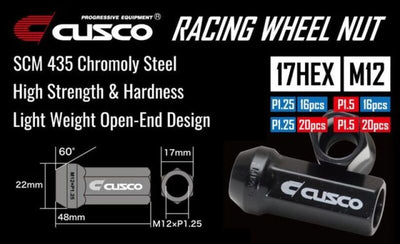 Cusco Universal Wheel Lug Nut Set M12 x P1.5mm - Black (20pcs)