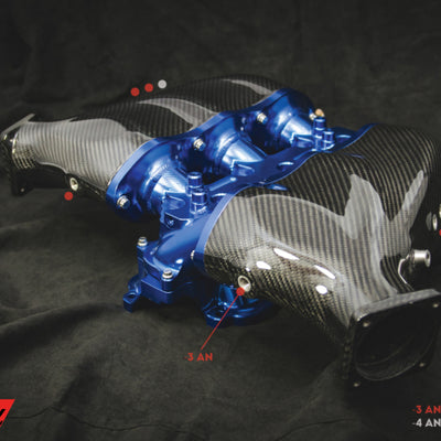 AMS Performance Nissan GT-R Alpha Carbon Fiber/Billet Intake Manifold w/Secondary Fuel Rail - Blue