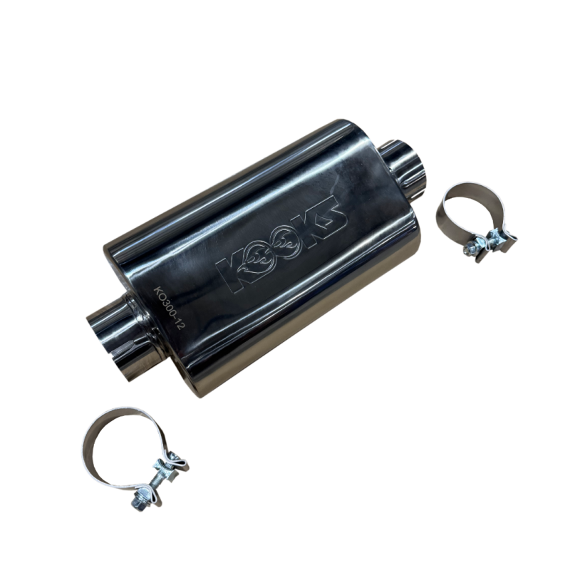Kooks 3in Oval Clamp In Center/Center Muffler 12in Long Body Polished Stainless Steel