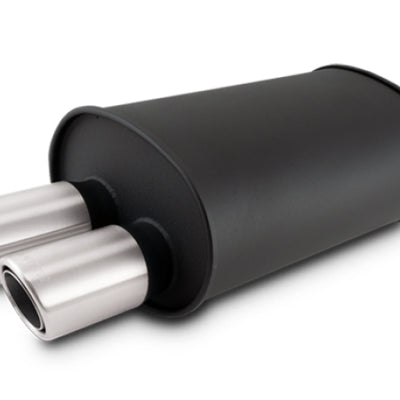 Vibrant STREETPOWER Blk Oval Muffler w/Dual Offset Tip 3in Inlet ID 3in Tip OD 9.5in x 6.75in x 15in