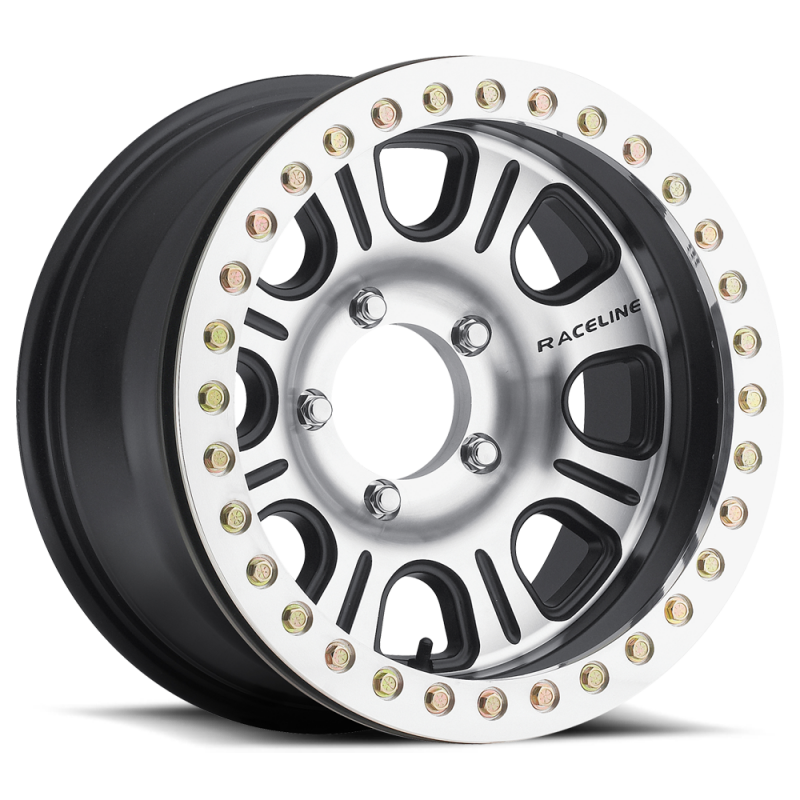 Raceline RT232 Monster 17x8.5in/8x165.1 BP/12mm Offset/130.81mm Bore - BLK & Machined Beadlock Wheel