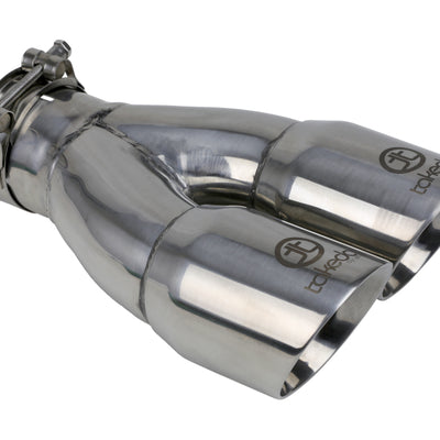 aFe Takeda 2.5in 304 Stainless Steel Clamp-on Exhaust Tip 2.5in Inlet 3in Dual Outlet - Polished