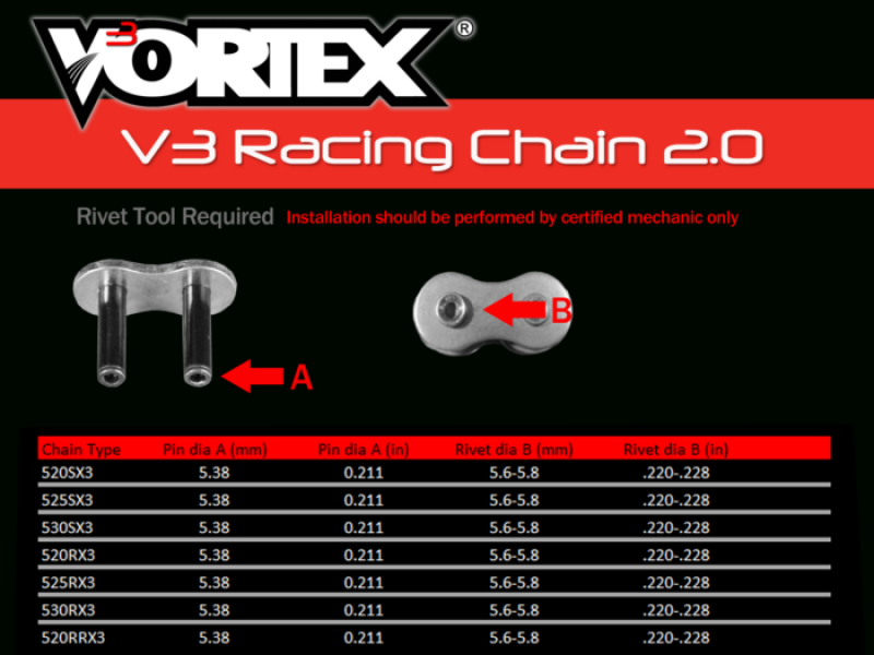 Vortex Racing V3 2.0 Master Link Rivet 530SX3-RCL- Gold