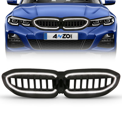 ANZO 19-22 BMW 3 Series Black Housing Full LED Front Grille w/ Initiation & Running Light