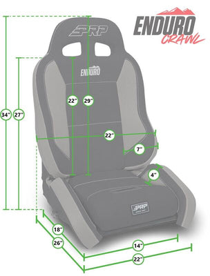 PRP EnduroCrawl Reclining Suspension Seat - Black/Green Vinyl - Passenger
