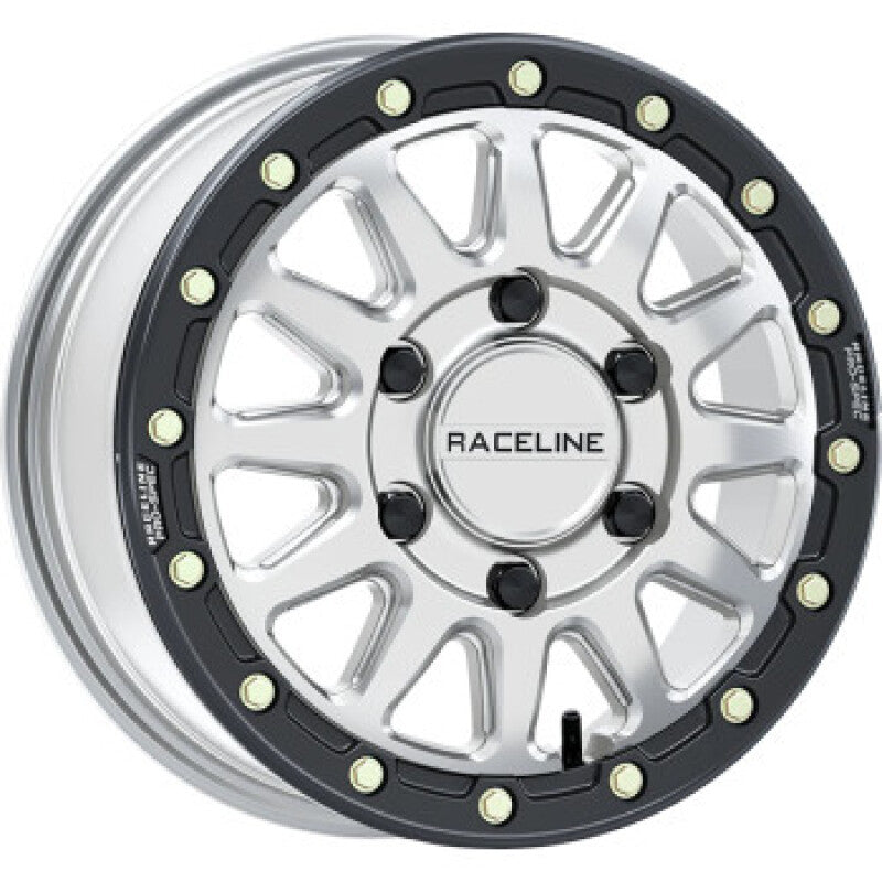 Raceline A14BG Alpha 15x6.5in/6x139.7 BP/74mm Offset/78.1mm Bore - Silver & Blk Ring Beadlock Wheel