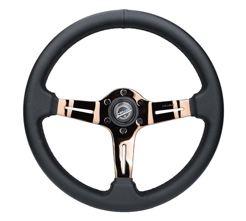 NRG Light Weight Gaming Steering Wheel - Splitz 350mm 3 Rose Gold Spokes Slits - Leather