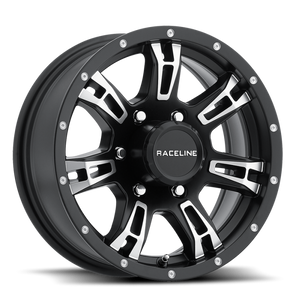 Raceline 840 Arsenal 15x5in / 5x114.3 BP / 0mm Offset / 3.19mm Bore - Black & Machined Wheel
