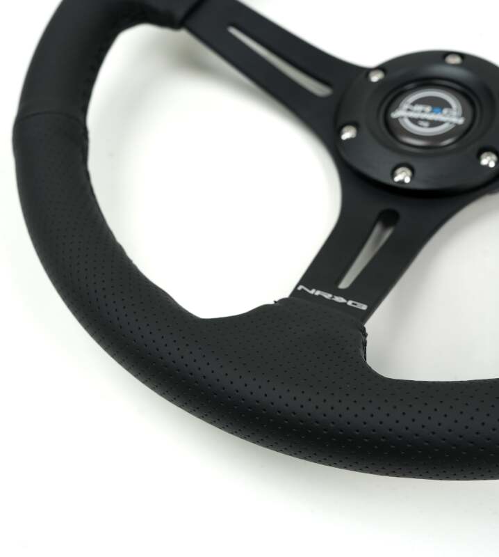 NRG Reinforced Perforated Leather Racing Steering Wheel 350mm / 2.5in Deep / 4mm Matte Black Spoke