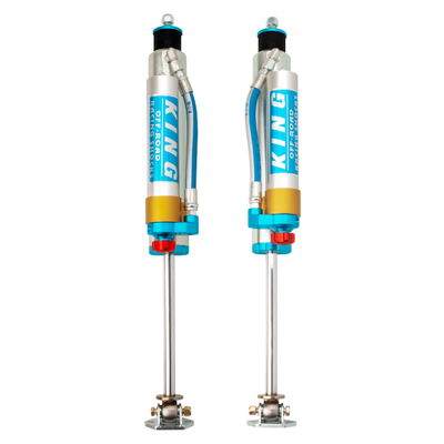King Shocks 97-06 Jeep Wrangler TJ Front 2.5 Dia Piggy Hose Res Shock 0-2in Lift w/Adjuster (Pair)