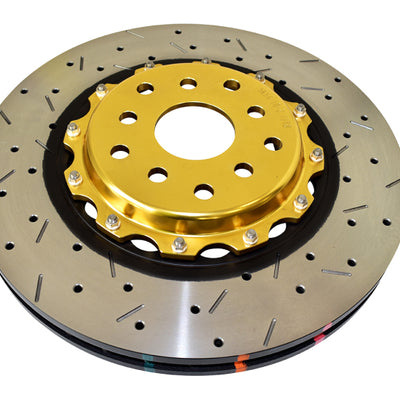 DBA 04-07 STi/2017 BRZ w/Perf. Pkg. 10 Hole Front Drilled/Slotted 5000 Series 2 Pc Rotor w/Gold Hat