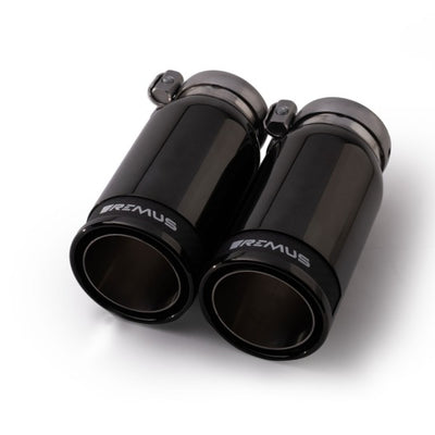 Remus Stainless Steel 84mm Straight Black Chrome w/Carbon Insert Tail Pipe Set (Pair)