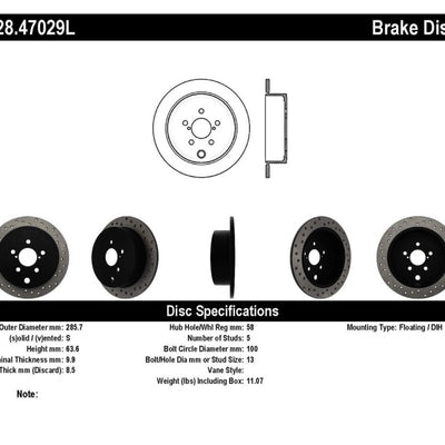 StopTech 08-10 WRX Drilled Left Rear Rotor