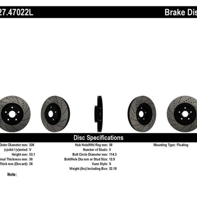 StopTech 05-10 Subaru Impreza WRX/STi Slotted & Drilled Left Front Rotor