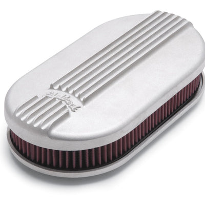 Edelbrock Air Cleaner Classic Series Oval Aluminum Top Cloth Element 17 5In X 9 35In X 3 9In Satin