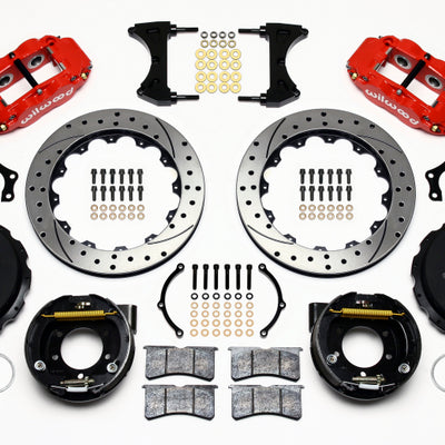 Wilwood Narrow Superlite 4R Rear P-Brk Kit 12.88in Drilled Red Mopar/Dana 2.36in Off w/Snap Ring