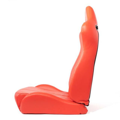 NRG Reclinable Sport Seats (Pair) The Arrow Red Vinyl w/ Pressed NRG Logo w/ Red Stitch