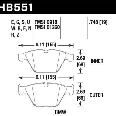 Hawk 07-09 BMW 335d/335i/335xi / 08-09 328i/M3 HP+ Street Front Brake Pads