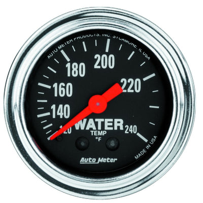AutoMeter Gauge Water Temp 2-1/16in. 120-240 Deg. F Mechanical 12ft. Traditional Chrome