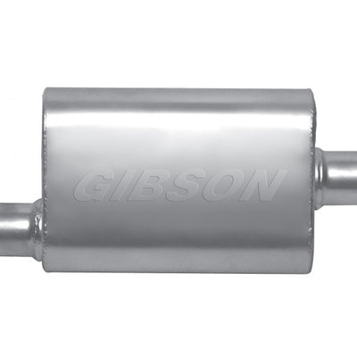 Gibson MWA Superflow Offset/Center Oval Muffler - 4x9x14in/2.25in Inlet/2.25in Outlet - Stainless
