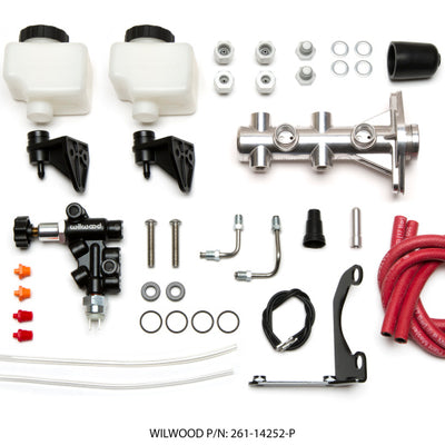 Wilwood Tandem Remote M/C Kit w L/H Bracket & Prop Valve - 1 1/8in Bore Ball Burnished