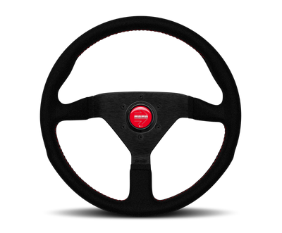 Momo Montecarlo Alcantara Steering Wheel 320 mm - Black/Red Stitch/Black Spokes