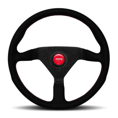 Momo Montecarlo Alcantara Steering Wheel 350 mm - Black/Red Stitch/Black Spokes