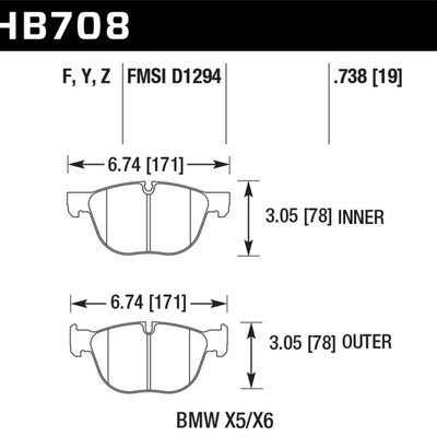 Hawk 07-08 BMW X5 3.0si/4.8i / 09-13 X5 Xdrive / 08-13 X6 Xdrive HPS Front Brake Pads