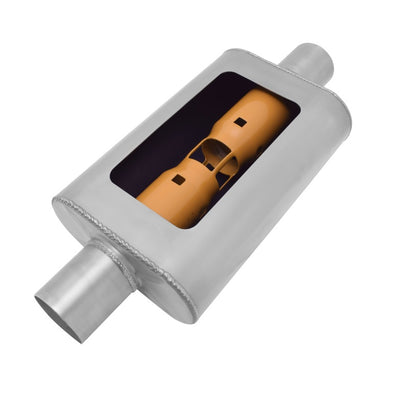 Gibson MWA Superflow Center/Center Oval Muffler - 4x9x14in/2.25in Inlet/2.25in Outlet - Stainless