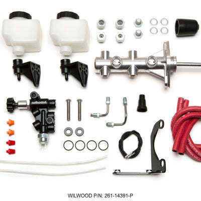 Wilwood Remote Tandem M/C - 1.12in Bore - w/Bracket and Valve (Pushrod) - Polish