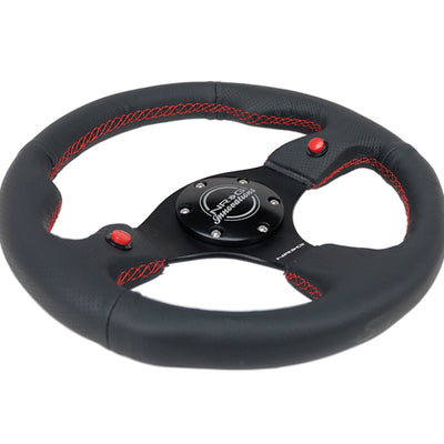 NRG Reinforced Steering Wheel (320mm) Blk Leather w/Dual Buttons