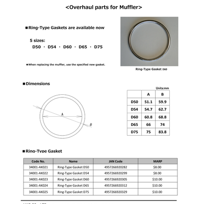 HKS Muffler Gasket 60.8mm ID 68.8mm OD