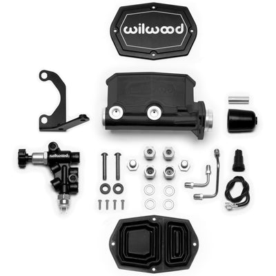 Wilwood Compact Tandem M/C - 1.12in Bore - w/Bracket and Valve - Black
