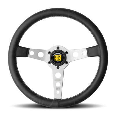 Momo Prototipo Steering Wheel 350 mm - Black Leather/White Stitch/Brshd Spokes