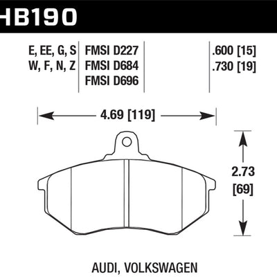 Hawk Audi 5000 S Turbo/4000CS Quattro/Coupe GT / Volkswagen Golf/Jetta/Passat  Race Frt Brk 9012