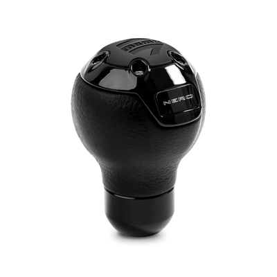 Momo Nero Shift Knob - Tall Black Leather, Black Chrome Insert