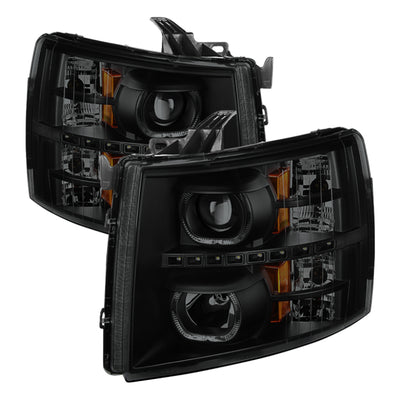 xTune Chevy Silverado 1500/2500/3500 07-13 LED Halo Projector Headlights Black PRO-JH-CSIL07-CFB-BSM