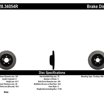 StopTech 01-07 BMW M3 (E46) / 00-04 M5 (E39) Drilled Right Rear Rotor