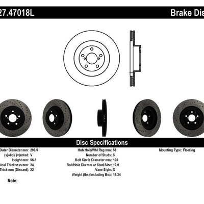 StopTech 02-10 Subaru WRX Slotted & Drilled Left Front Rotor (exc. STi)