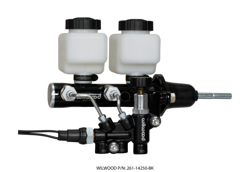 Wilwood Tandem Remote M/C Kit w L/H Bracket & Prop Valve - 15/16in Bore Black-W/Pushrod