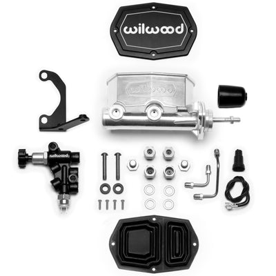 Wilwood Compact Tandem M/C - 7/8in Bore - w/Bracket and Valve (Pushrod) - Ball Burnished