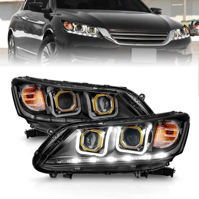 ANZO 2013-2015 Honda Accord (4dr ONLY) Projector Headlights w/ U-Bar Black