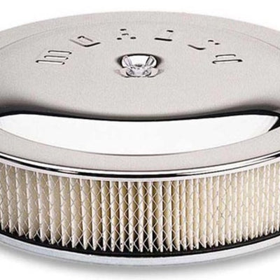 Moroso Racing Air Cleaner - 14in x 5in Filter - Flat Bottom - Steel - Chrome Plated - 4500