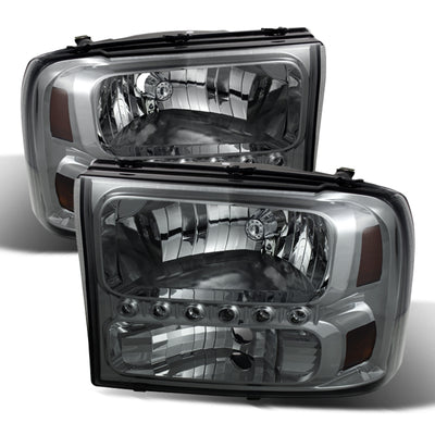 xTune Ford F250 F350 Super Duty 99-04 1Pc Headlights w/ LED Smoked HD-JH-FF25099-LED-SM