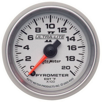 Autometer Ultra-Lite II 52mm 0-2000 Deg F Full Sweep Electric Pyrometer (EGT) Gauge