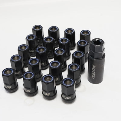 Wheel Mate Muteki HR38 Open End Lug Nuts 12x1.25 Titanium Chrome / Blue Ring