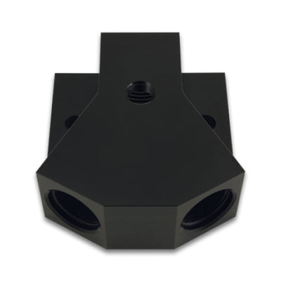 Vibrant Billet Aluminum Y-Block Fitting with 1/8in NPT Port -10AN x Dual -8AN ORB
