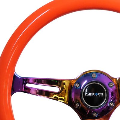 NRG Classic Wood Grain Steering Wheel (350mm) Neon Orange Color w/Neochrome Spokes